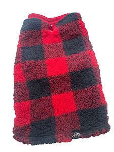 BLUSA PET XADREZ VERMELHO "SHERPA PELÚCIA"  PARA CACHORRO