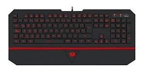 Teclado gamer Redragon Karura K502 QWERTY português Brasil cor preto e vermelho com luz de 7 cores