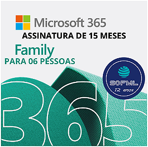 Microsoft 365 Family 1 licença para até 6 usuários, Assinatura 15 meses - Digital para DOWNLOAD - 6GQ-01405