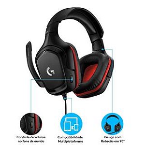 Headset Gamer Logitech G332 - Com Fio - Driver 50mm - Preto e Vermelho
