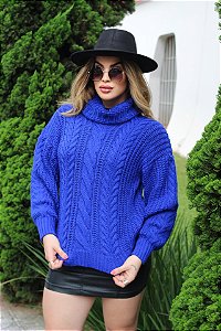 Blusa Grossa Ampla de Tricot Tranças