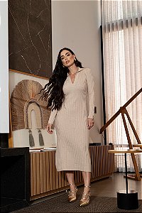 Vestido Liah Midi Gola Polo Modal
