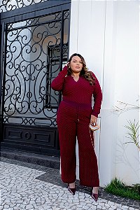 Conjunto Tricot Feminino Blusa Manga Longa & Calça Wide Leg