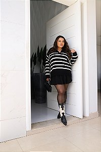 Suéter Feminino Gola Polo Oversized Trico Modal