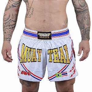 Short Muay Thai Masculino Longo Garuda Fighter Branco