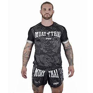Conjunto Muay Thai Masculino Camiseta e Short Dragon Thai Cinza