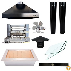 Kit Churrasqueira Gourmet Completa - 3 Águas Preta - Grill Elevatório