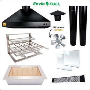 Kit Churrasqueira Gourmet Completa Mod. Três Águas Preta com Suporte L