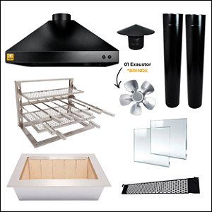 Kit Churrasqueira Gourmet Completa Mod. Três Águas Preta com Suporte L