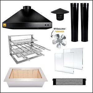 Kit Churrasqueira Gourmet Completa Mod. Três Águas Preta com Suporte L