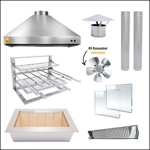 Kit Churrasqueira Gourmet Completa Mod. 3 Águas Inox 430 com Suporte L