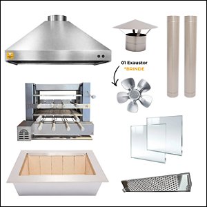 Kit Churrasqueira Gourmet Completa Mod. 3 Águas Inox 430 com Grill Elevatório