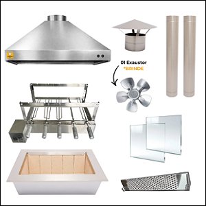 Kit Churrasqueira Gourmet Completa Mod. 3 Águas Inox 304 com Grill Elétrico