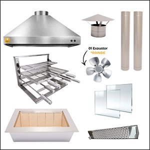 Kit Churrasqueira Gourmet Completa Mod. Três Águas Inox 304 com Suporte em L