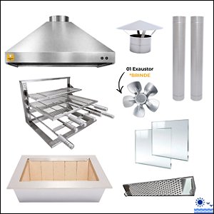Kit Churrasqueira Gourmet Completa Mod. Três Águas Inox 304 com Suporte em L