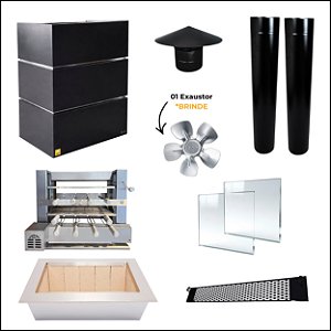 Kit Churrasqueira Gourmet Completa - Gomada Preta - Grill Elevatório