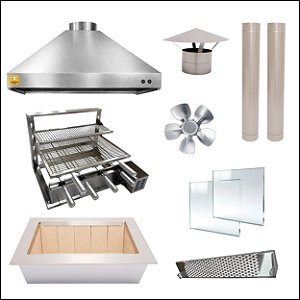 Kit Churrasqueira Gourmet Completa Mod. Três Águas Inox 304 com Suporte L + Elétrico