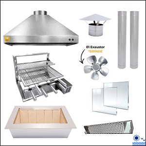 Kit Churrasqueira Gourmet Completa Mod. Três Águas Inox 304 com Suporte L + Elétrico