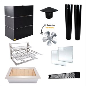 Kit Churrasqueira Gourmet Completa - Gomada Preta - Suporte L