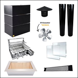 Kit Churrasqueira Gourmet Completa - Gomada Preta - Suporte L + Elétrico