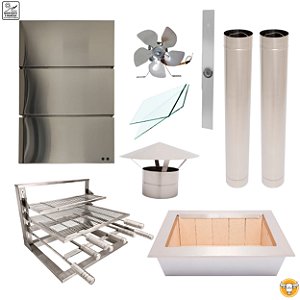 Kit Churrasqueira Gourmet Completa - Gomada Inox 304 - Suporte L