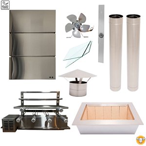 Kit Churrasqueira Gourmet Completa - Gomada Inox 304 - Suporte L + Elétrico