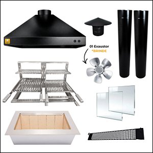 Kit Churrasqueira Gourmet Completa Mod. 3 Águas Preta com Suporte Triplo