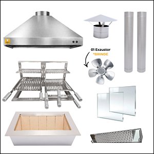 Kit Churrasqueira Gourmet Completa Mod. 3 Águas Inox 304 com Suporte Triplo