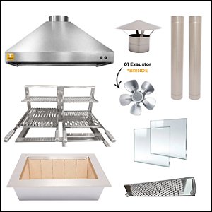 Kit Churrasqueira Gourmet Completa Mod. 3 Águas Inox 304 com Suporte Triplo