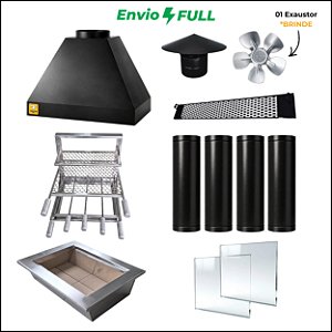 Kit Churrasqueira Gourmet 70cm Mod. Três Águas Preta com Suporte L