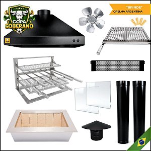 Kit Churrasqueira Gourmet Completa Preta com Suporte L