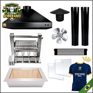 Copa - Kit Churrasqueira Gourmet Completa Mod. 3 Águas Preta com Suporte Elevatório