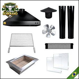 COPA - Kit Churrasqueira Gourmet completa Mod. 3 Águas Preta + Grelha para assar
