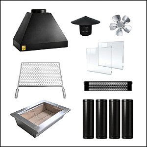 Kit Churrasqueira Gourmet 70cm Completa Mod. 3 Águas Preta + Grelha para assar