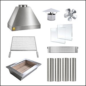 Kit Churrasqueira Gourmet 70cm Completa Mod. 3 Águas Inox + Grelha para assar