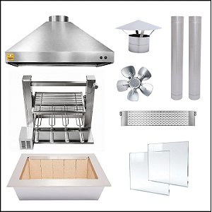 Kit Churrasqueira Gourmet completa Mod. 3 Águas Inox + Suporte Elevatório