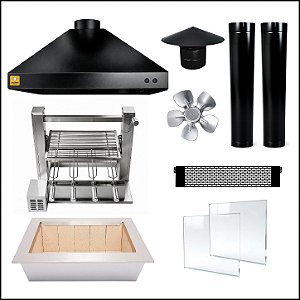 Kit Churrasqueira Gourmet Mod. 3 Águas Preta + Suporte Elevatório