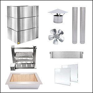 Kit Churrasqueira Gourmet completa Mod Gomada Inox + Suporte Elevatório