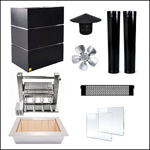 Kit Churrasqueira Gourmet Gomada Mod. Gomada Preta + Suporte Elevatório