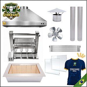 COPA - Kit Churrasqueira Gourmet completa Mod. 3 Águas Inox + Suporte Elevatório + BRINDE