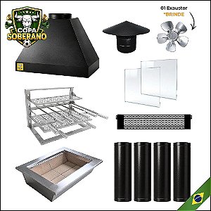 COPA - Kit Churrasqueira Gourmet 70cm Mod. Três Águas Preta com Suporte L