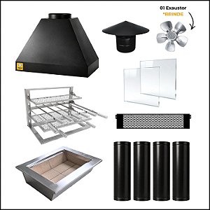 Kit Churrasqueira Gourmet 70cm Mod. Três Águas Preta com Suporte L