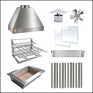 Kit Churrasqueira Gourmet 70cm Completa Mod. 3 Águas Inox com Suporte L