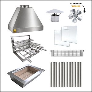 Kit Churrasqueira Gourmet 70cm Completa Mod. 3 Águas Inox com Suporte L
