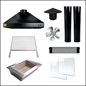 Kit Churrasqueira Gourmet completa Mod. 3 Águas Preta + Grelha para assar