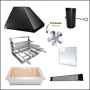 Kit Churrasqueira Gourmet Completa para Apartamento - Suporte L Aramada - 2 Águas Preta