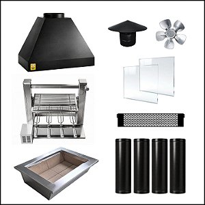 Kit Churrasqueira Gourmet 70cm Mod. Três Águas Preta com Suporte Elevatório