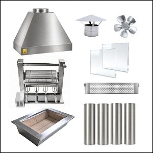 Kit Churrasqueira Gourmet 70cm Completa Mod. 3 Águas Inox + Suporte Elevatório