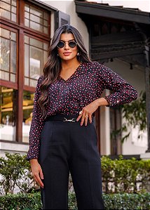 Blusa crepe decote prega estampa corações -30767