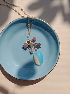 Colar cacho com  Opalina, Ágata e Pérola